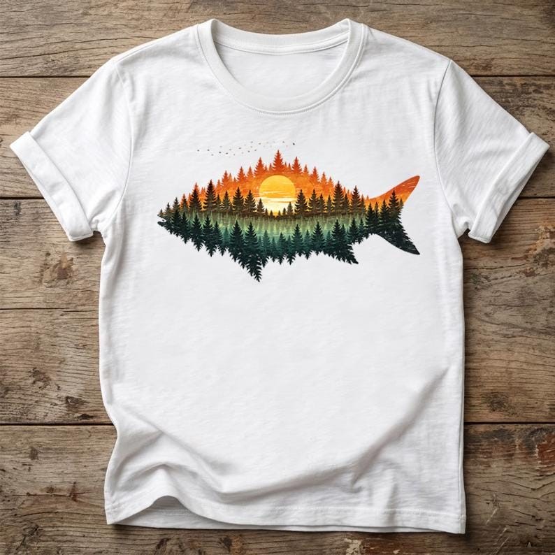 Forest Fish Fishing Shirt, Nature Fishing Tee, Outdoor Angler Shirt, Lake Fishin