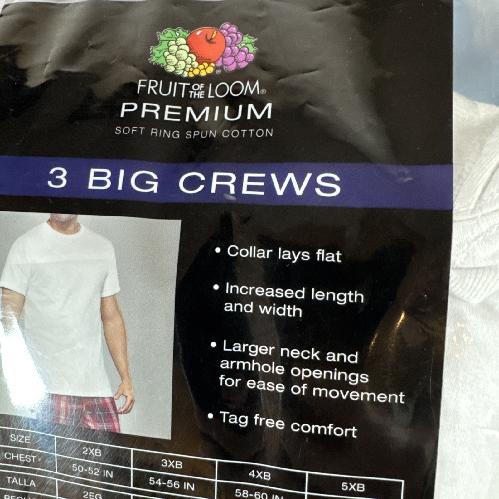 Fruit Of the Loom Undershirts T-Shirt 3-pk Big Man Crew Neck 2XB White NEW gallery