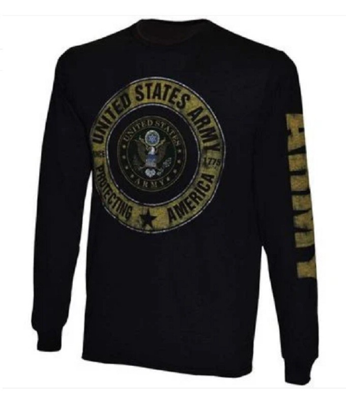 US Army Long Sleeve Black T-Shirt Protecting America Veteran Sleeve Print gallery