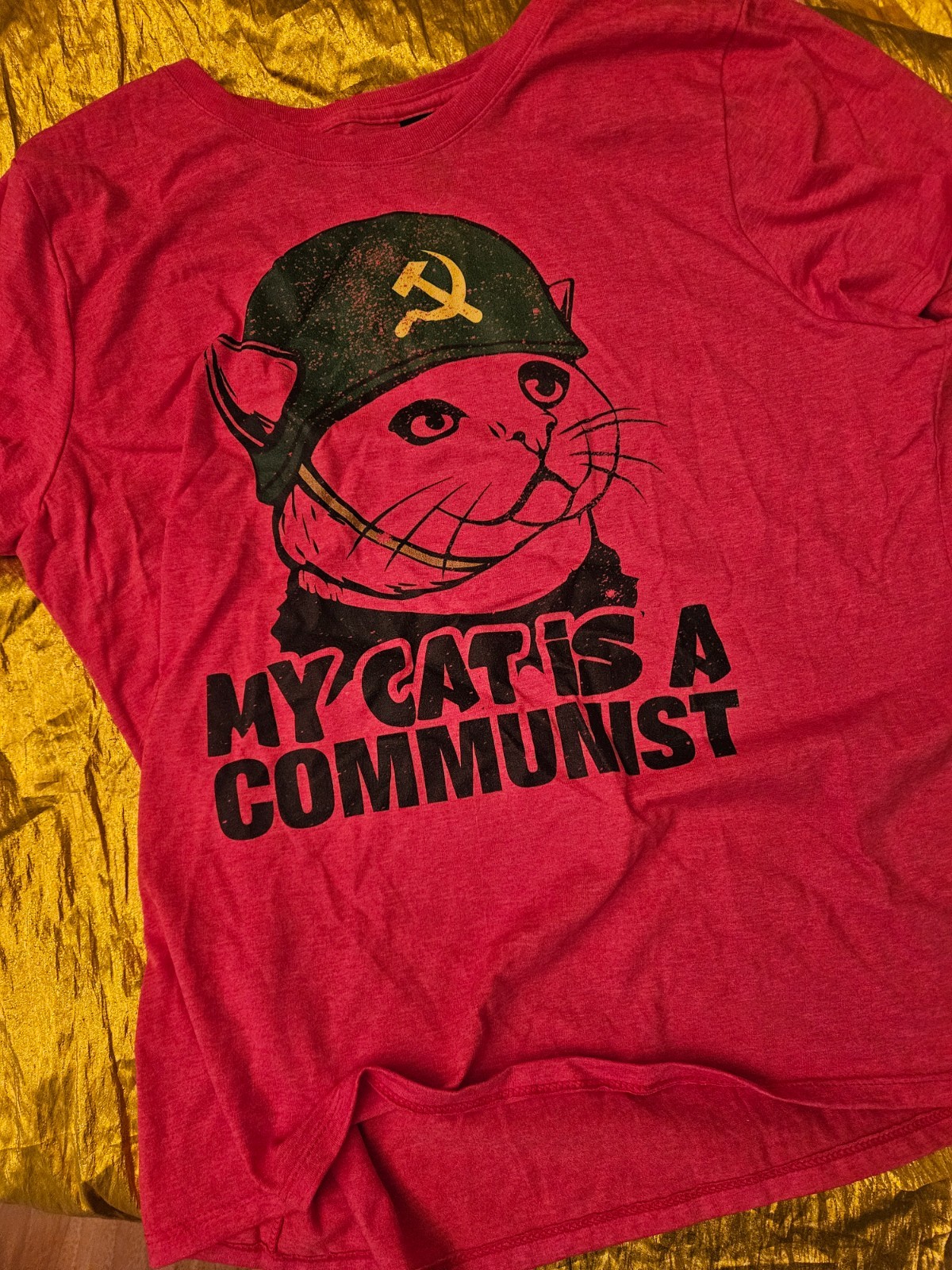 NEW ! MY CAT IS A COMMUNIST t-shirt Men L Large RED Men's MENS Hammer & Sickle gallery
