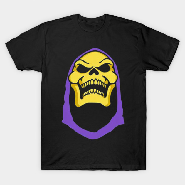 Purple Hooded Skull T-Shirt Retro 80s Cartoon Villain Graphic Tee Yellow Face