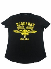 Dsquared2 Mens Small Shirt Tee Black Cotton Blend Stretch Spell Out Flag USA