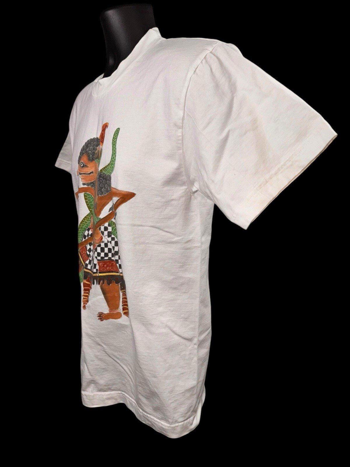 Vintage Hand Painted Bima Vs. Snake Javanese Mythology White T-Shirt Size Small gallery