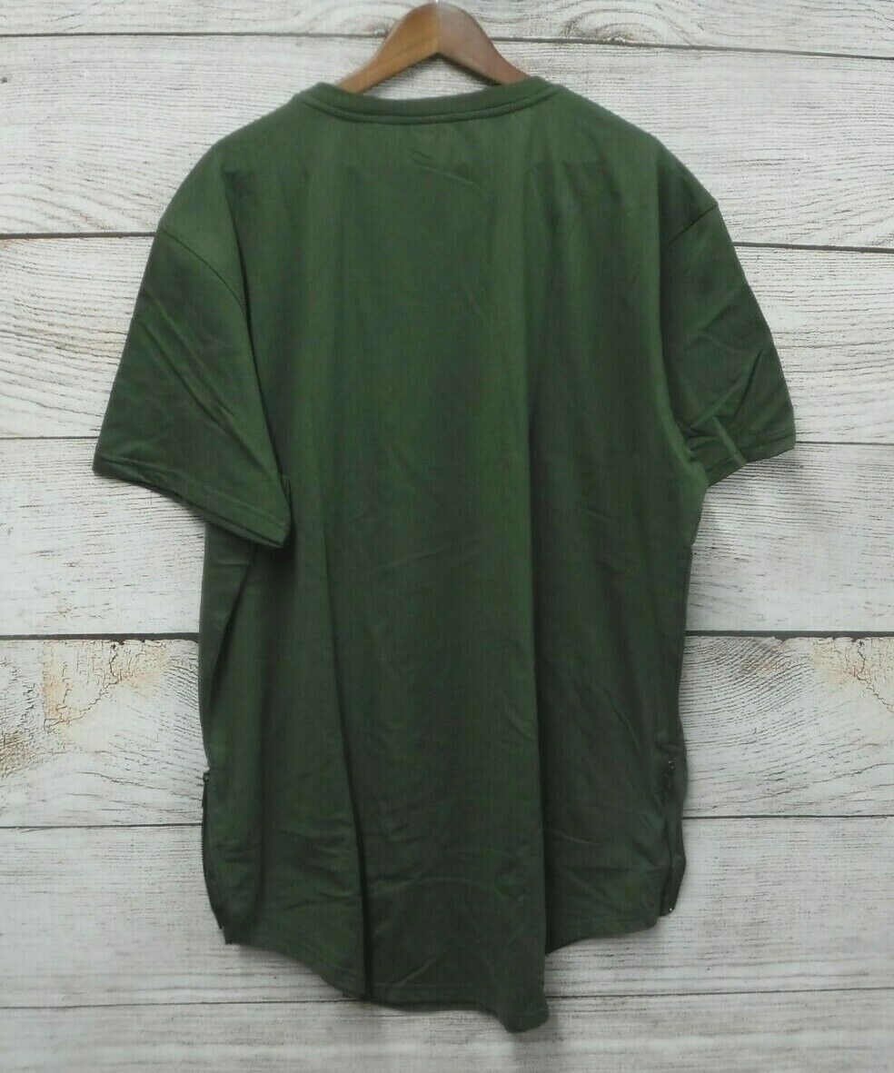 Krisp Shirt Big Mens Big 4XL Olive Green Zipper Sides Crewneck Slim Fit Long New gallery