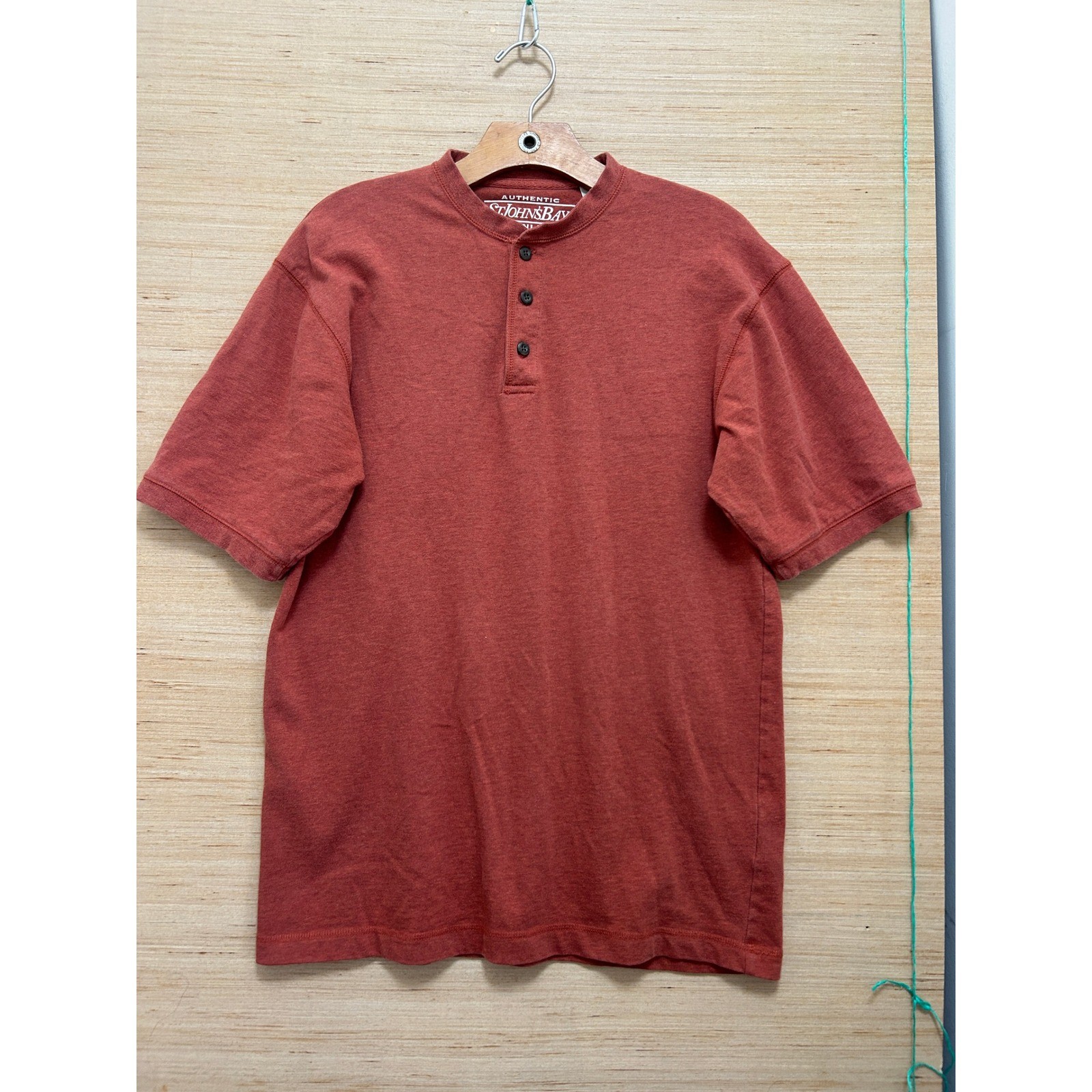St Johns Bay Mens Small Red Henley Shirt Short Sleeve 100% Cotton Regular Fit gallery