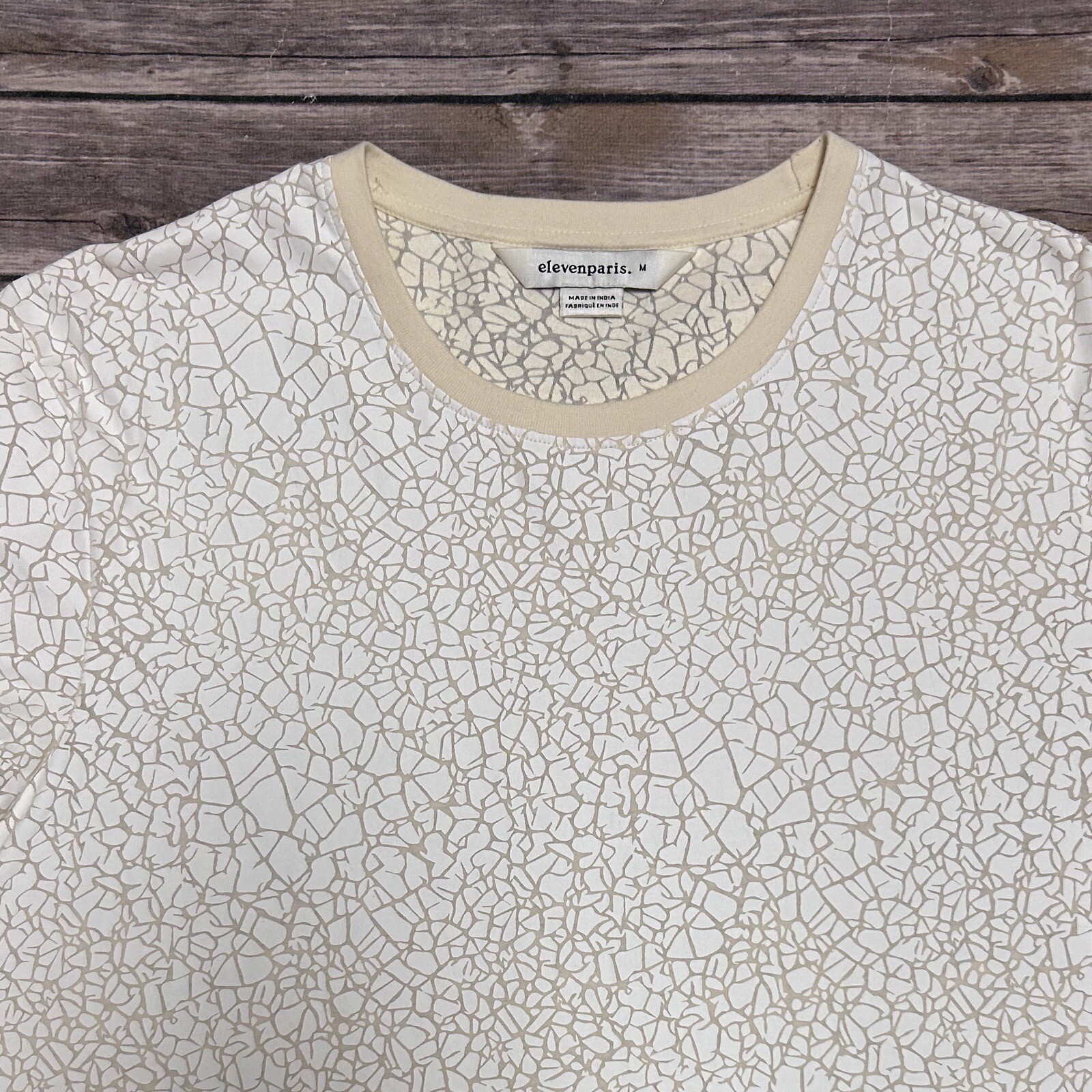 Eleven Paris Ivory Crackled Short Sleeve Crew Neck Semi Sheer T Shirt Medium gallery