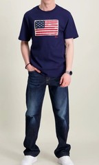 Polo Ralph Lauren Navy Distressed AMERICAN FLAG Appliqué Short Sleeve T Shirt