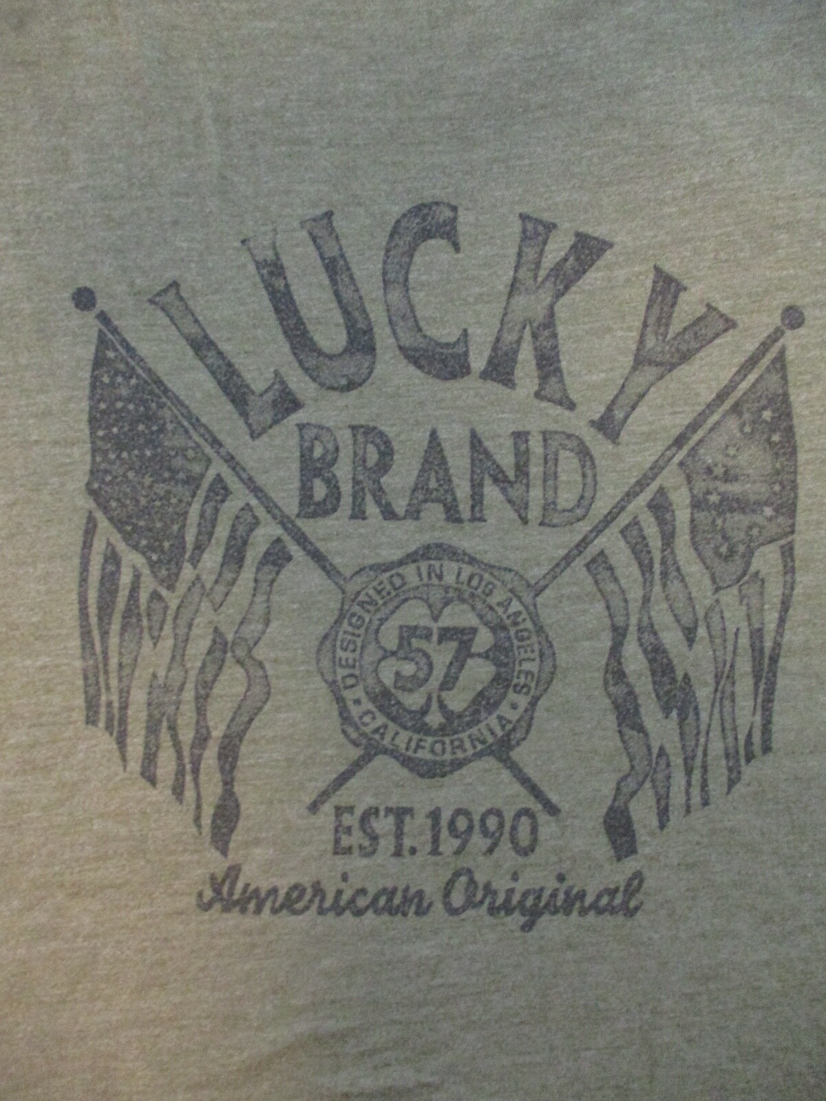 Lucky Brand Shirt Mens XXL Green Black Olive Drab Military USA American Flag gallery