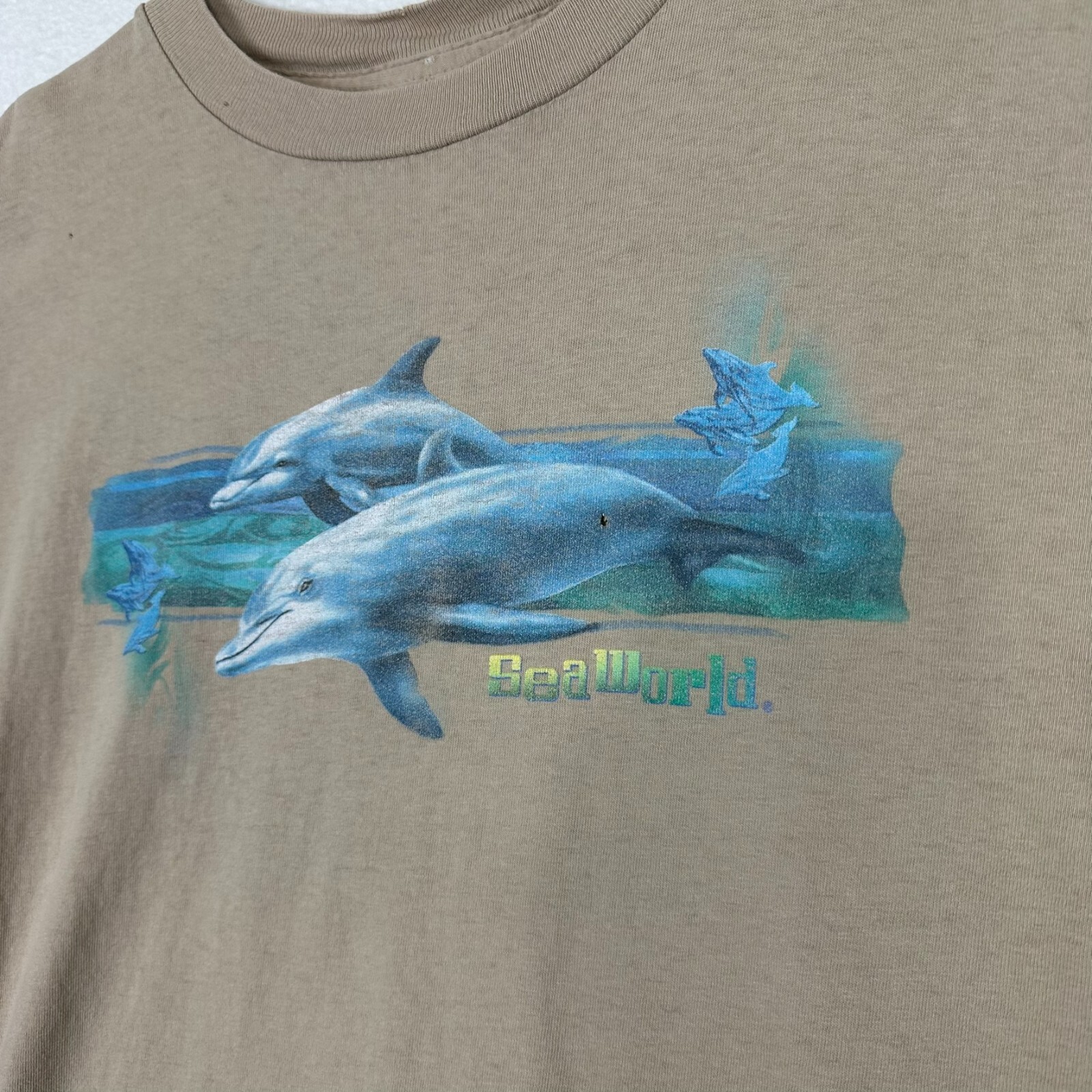 Seaworld T Shirt Men's Large Dolphins Short Sleeve Crewneck Brown Tultex Cotton gallery
