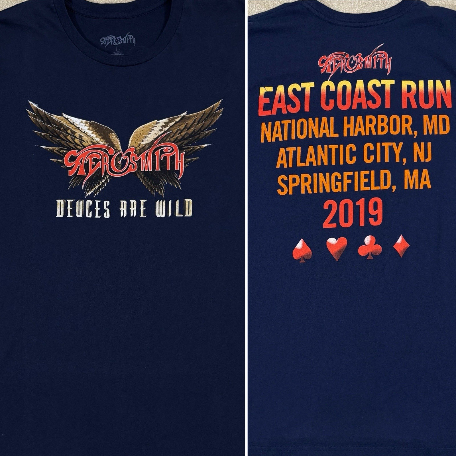Aerosmith Deuces Are Wild Tour T Shirt 2019 East Coast Run Concert Adult Large L gallery