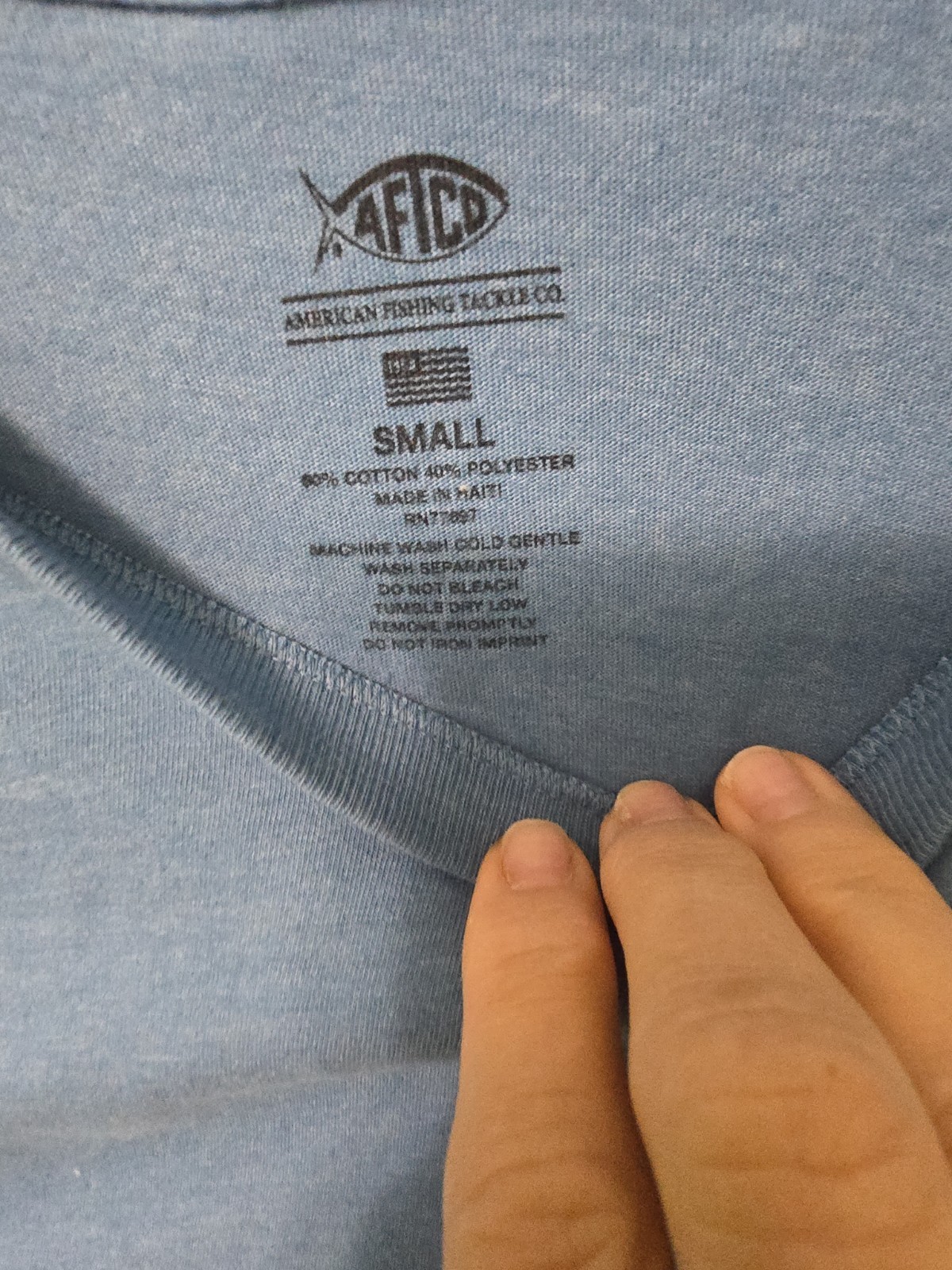 AFTCO American Flag Long Sleeve Shirt Marlin Graphic Blue Tee Fishing Mens Small gallery