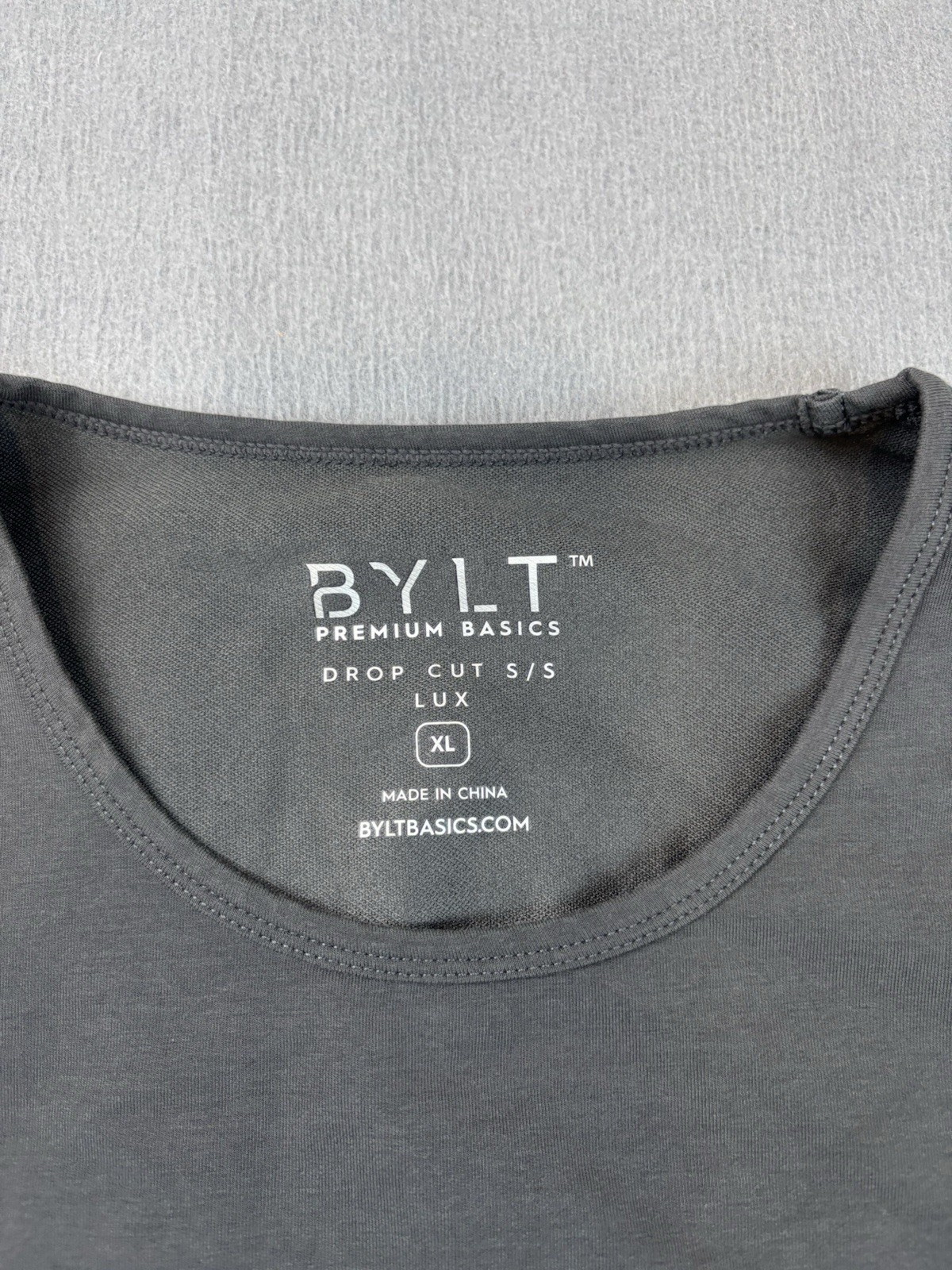 BYLT Drop Cut Lux Shirt Mens XL Gray Curved Hem Crewneck Performance Tee Stretch gallery
