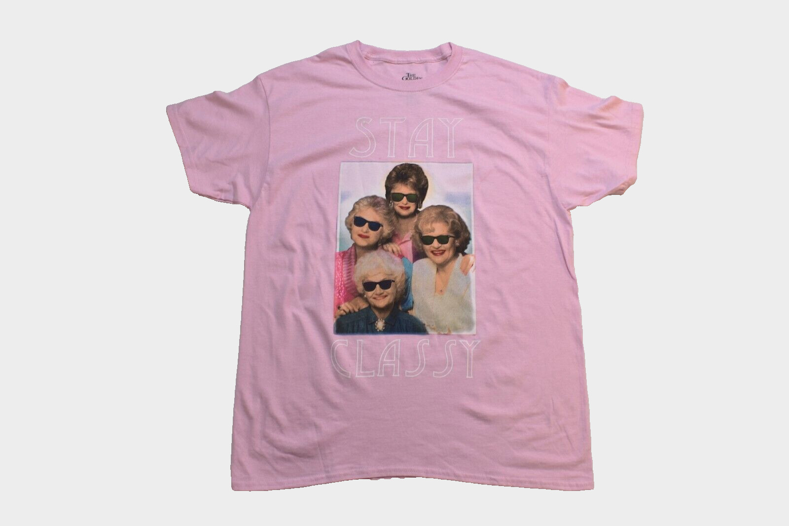 The Golden Girls Mens Stay Classy Group Photo Pink Shirt New S-2XL