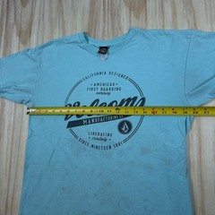 Vintage Y2K Volcom Thrashed T-Shirt Blue Spellout Print Stains USA Faded Skate