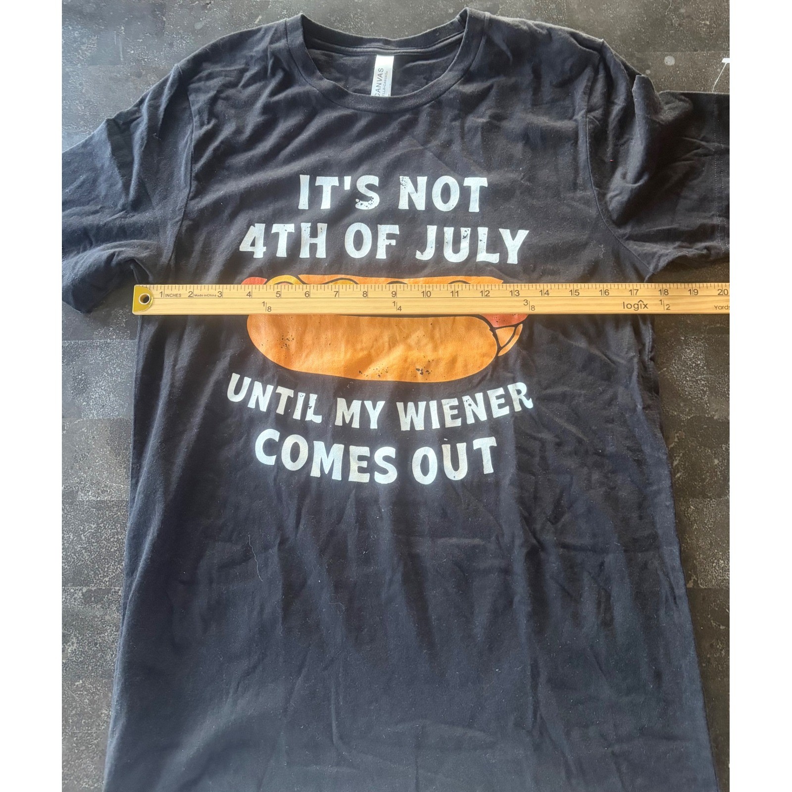 Canvas Funny 4th of July Wiener Hot Dog Graphic T Shirt Mens Medium Black Tee gallery