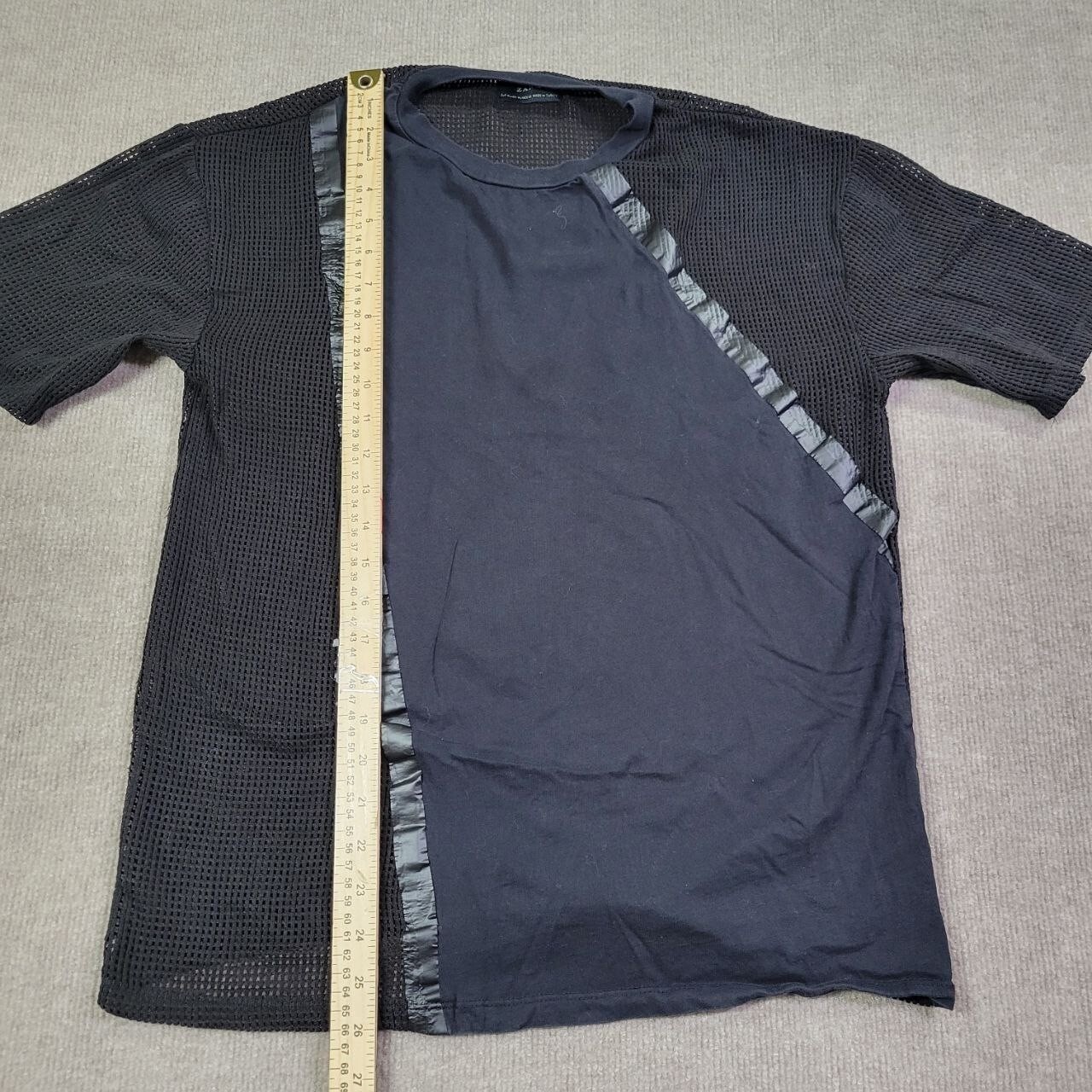 Zara T-Shirt Men's Medium Black Open Knit Short Sleeve Pullover Hipster Y2K gallery