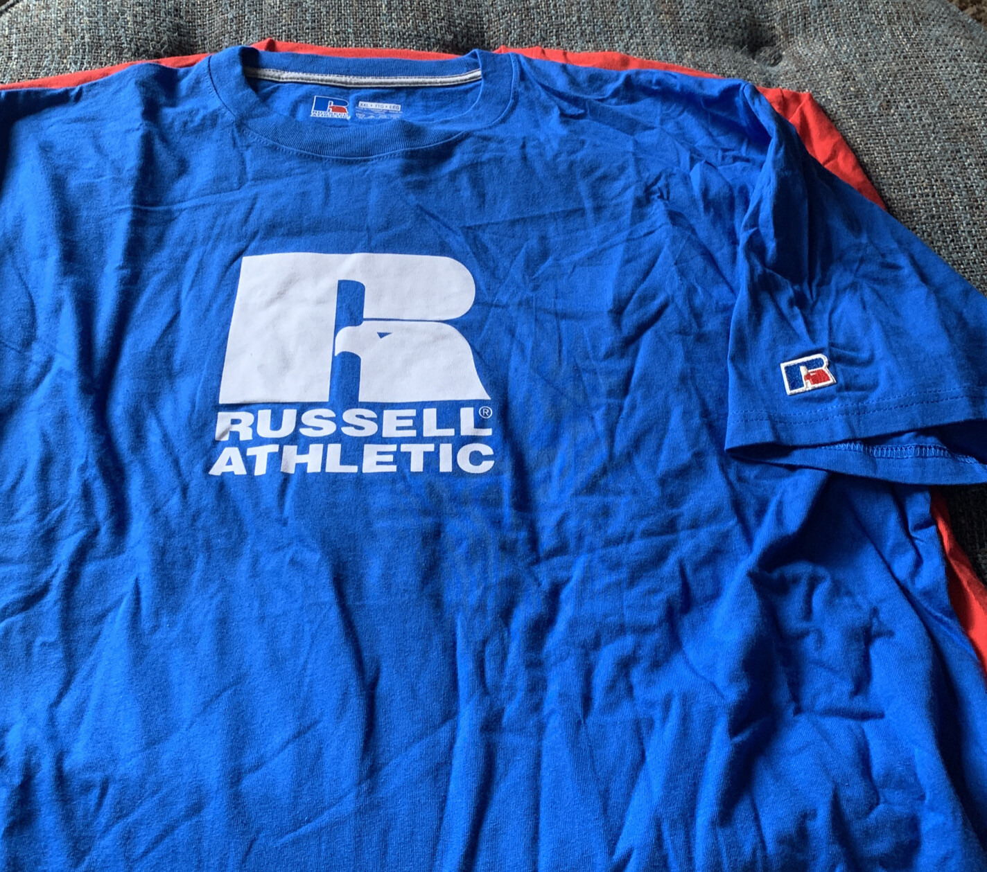 NWOT 2 Russell Athletic T Shirts Men's Size XXL 2XL Blue & Red Classic Logo A6 gallery