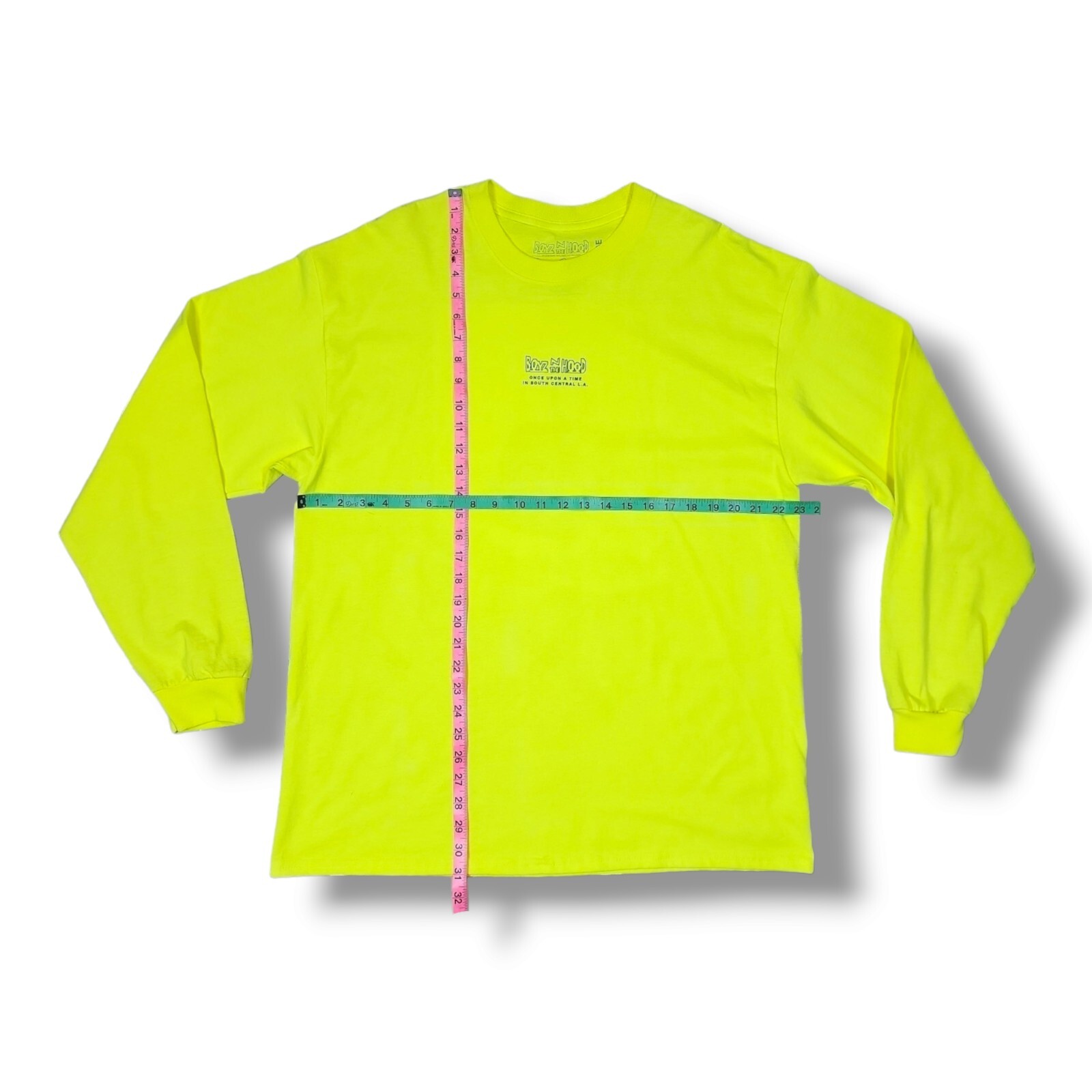 Boyz N The Hood Neon Yellow Long Sleeve Crew Neck T-Shirt Men's Size XL gallery