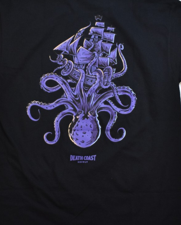 Death Coast Supply Co. Mens Octopuss Grabbing Ship Graphic Black Shirt New S-3XL gallery