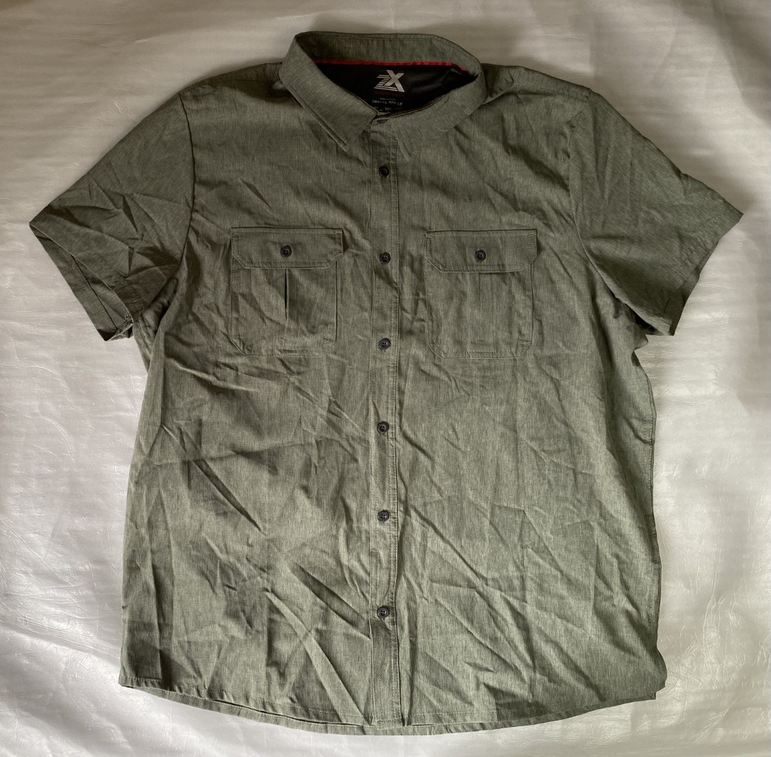 ZeroXposur Travel Series Button Up Shirt Men's XXL Green Short Sleeve Collared P gallery