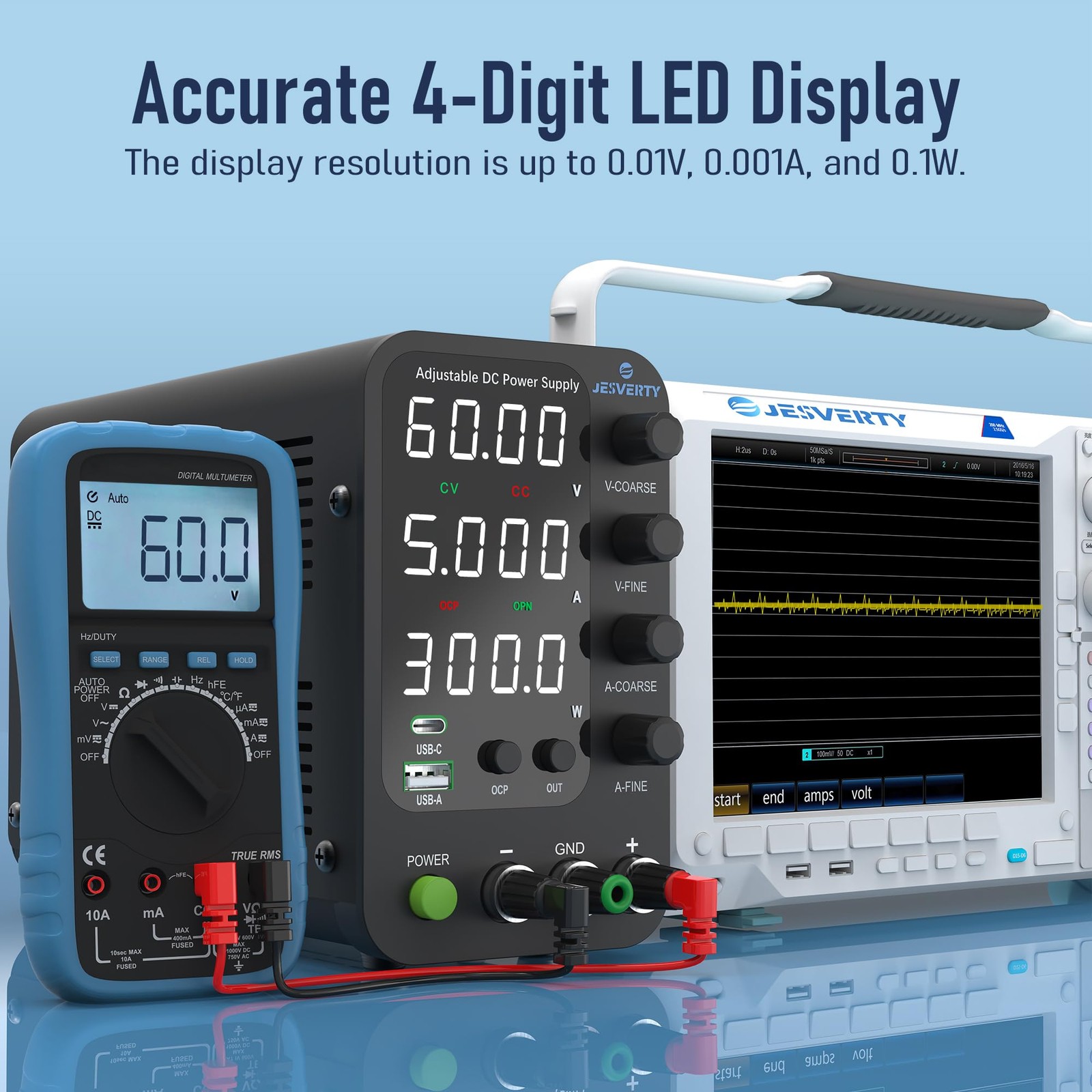 DC Power Supply Variable, 0-60V 0-5A Switching Bench Power Supply with 20W US…