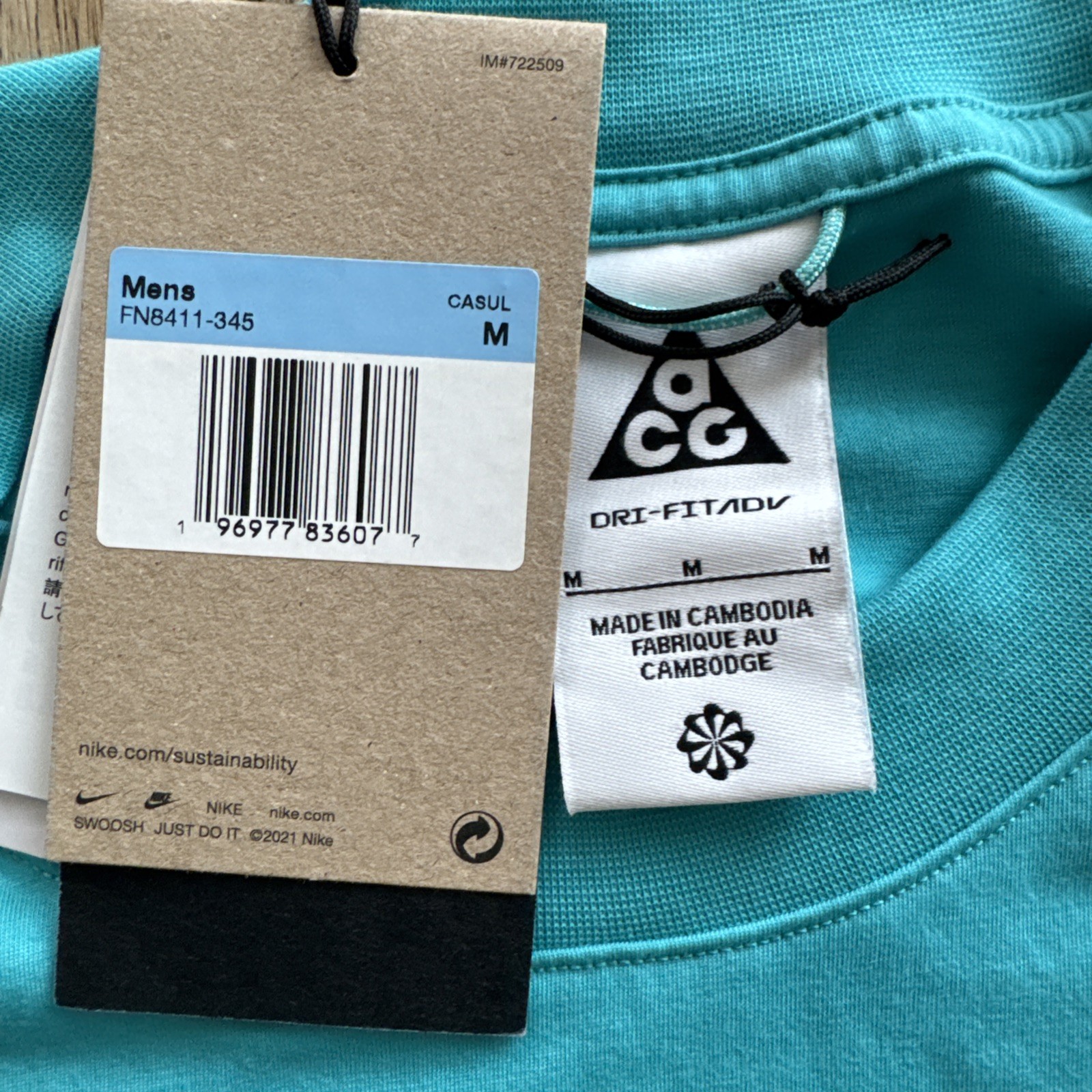 NEW NWT Nike Mens Medium ACG Goat Rocks Dri-Fit ADV Shirt FN8411-345 TEAL UPF40+ gallery