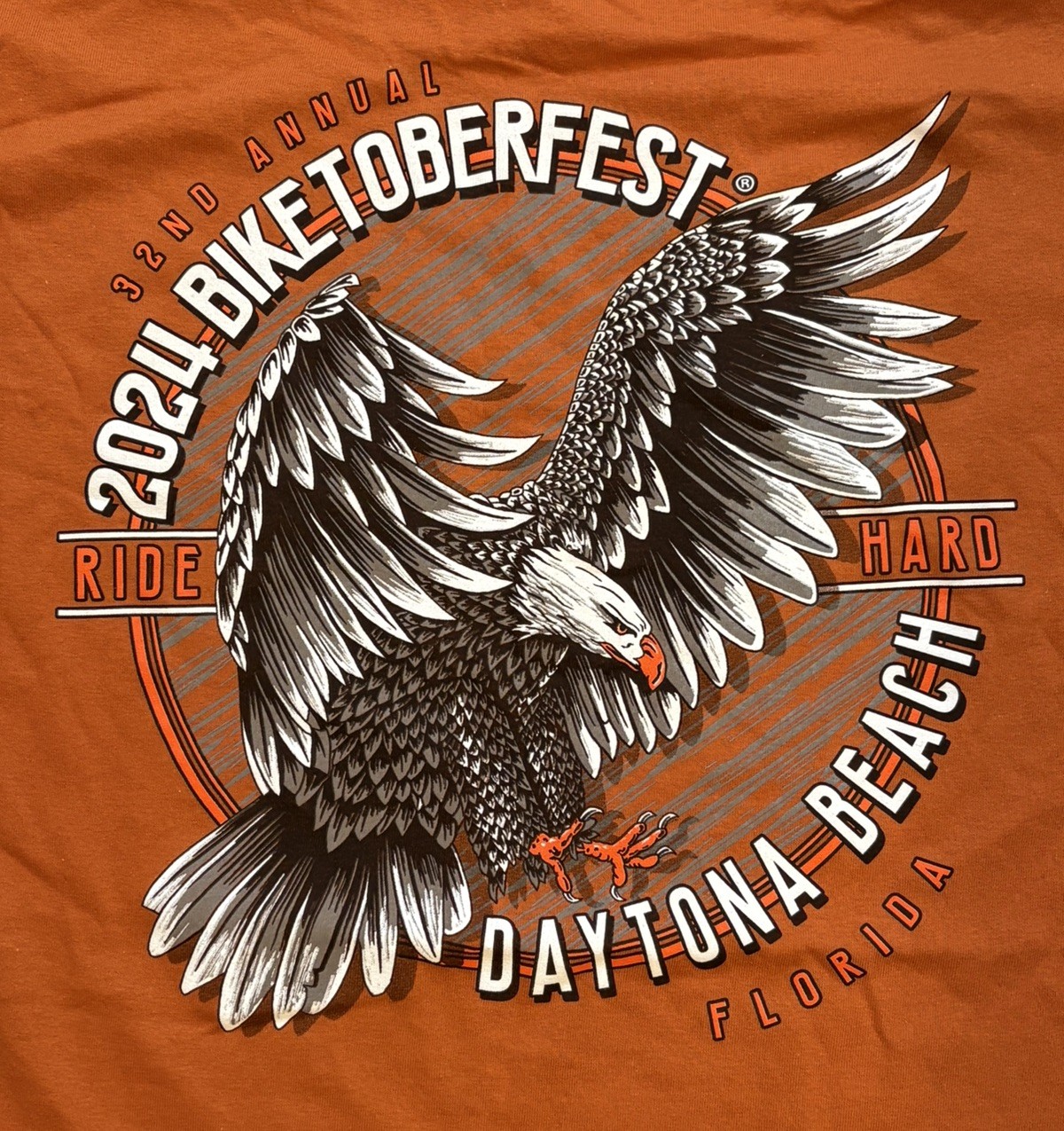 Men’s Daytona Beach, FL 2024 Biketoberfest Bike Week Orange T-Shirt - Size L gallery