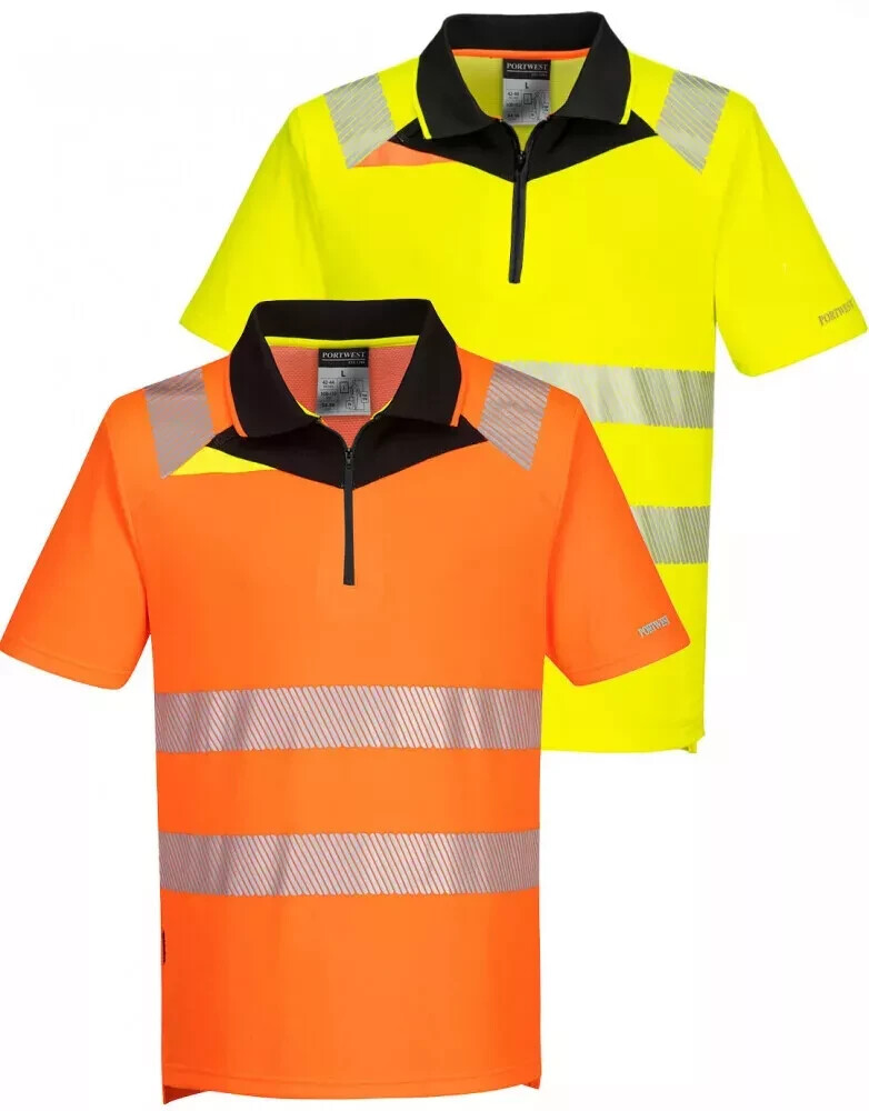 Portwest DX4 Hi Vis Zip Polo Shirt HighVisibility Breathable Safety Workwear Top gallery