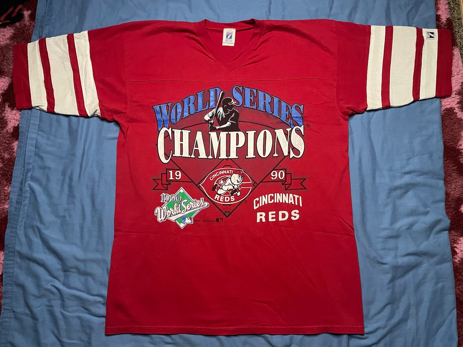 Logo 7 CINCINNATI REDS 1990 T-Shirt XL Jersey World Series Champions Logo VTG gallery