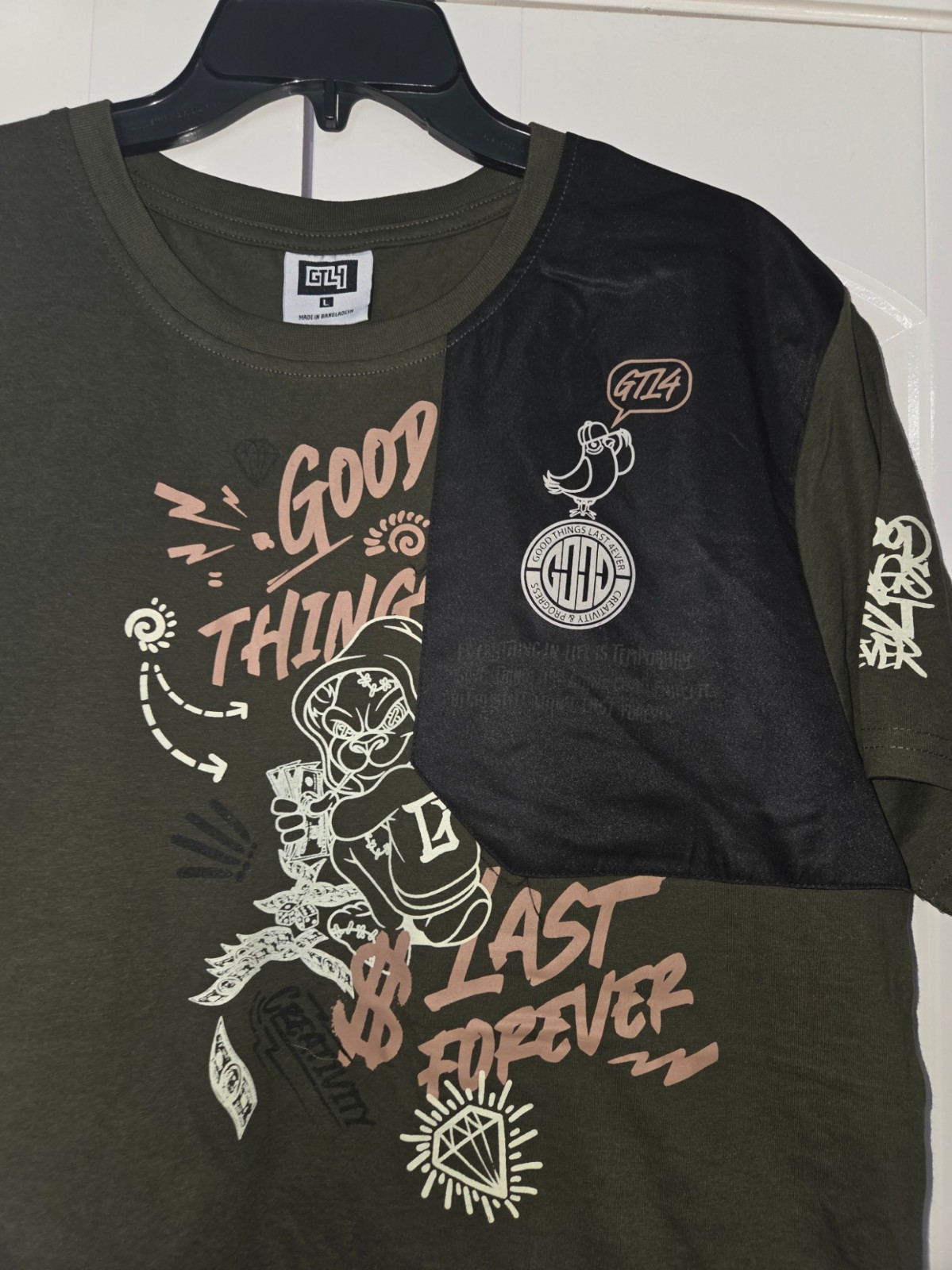 GTL4 Good Things Last Forever Graphic T Shirt Mens Large Olive Green Streetwear gallery