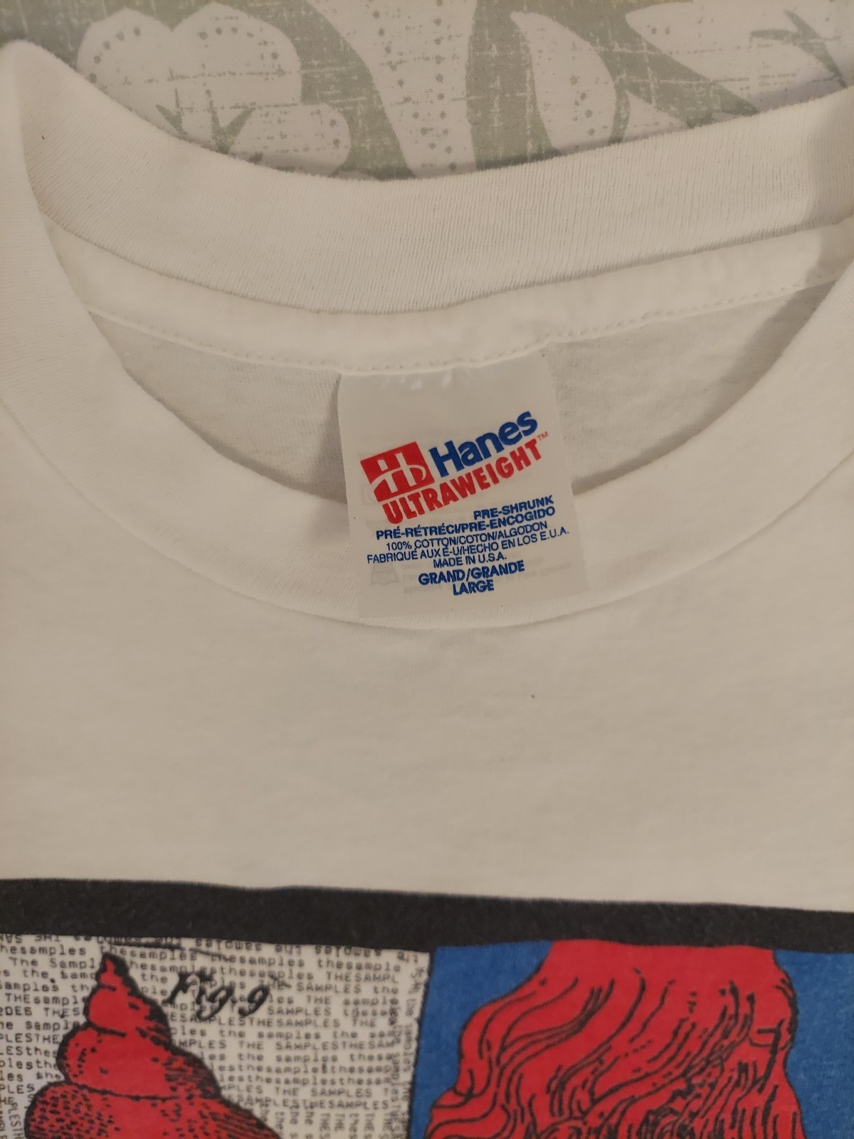 Hanes Ultraweight The Samples Double-Sided Graphic Print White Tee Men's L gallery