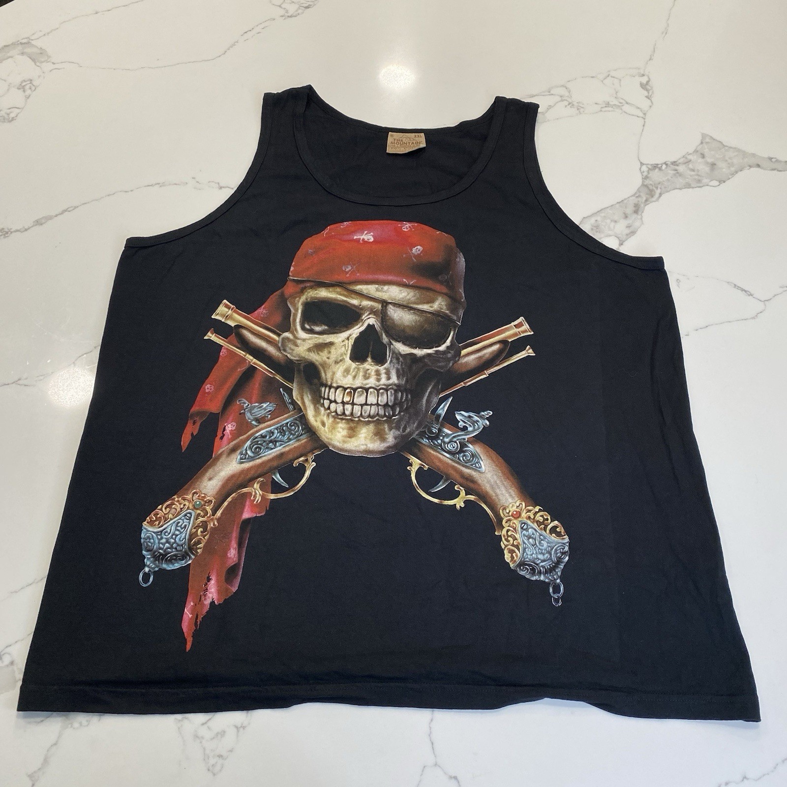 Vintage The Mountain Tank Top Mens 2XL Black Pirate Skull Sleeveless Cotton New gallery