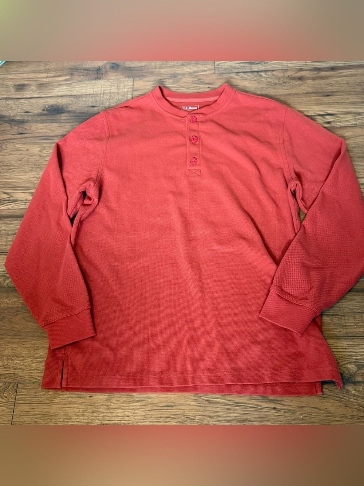 L.L.Bean Mens Long Sleeve Henley Traditional Fit Shirt Mens Medium Waffle Knit gallery