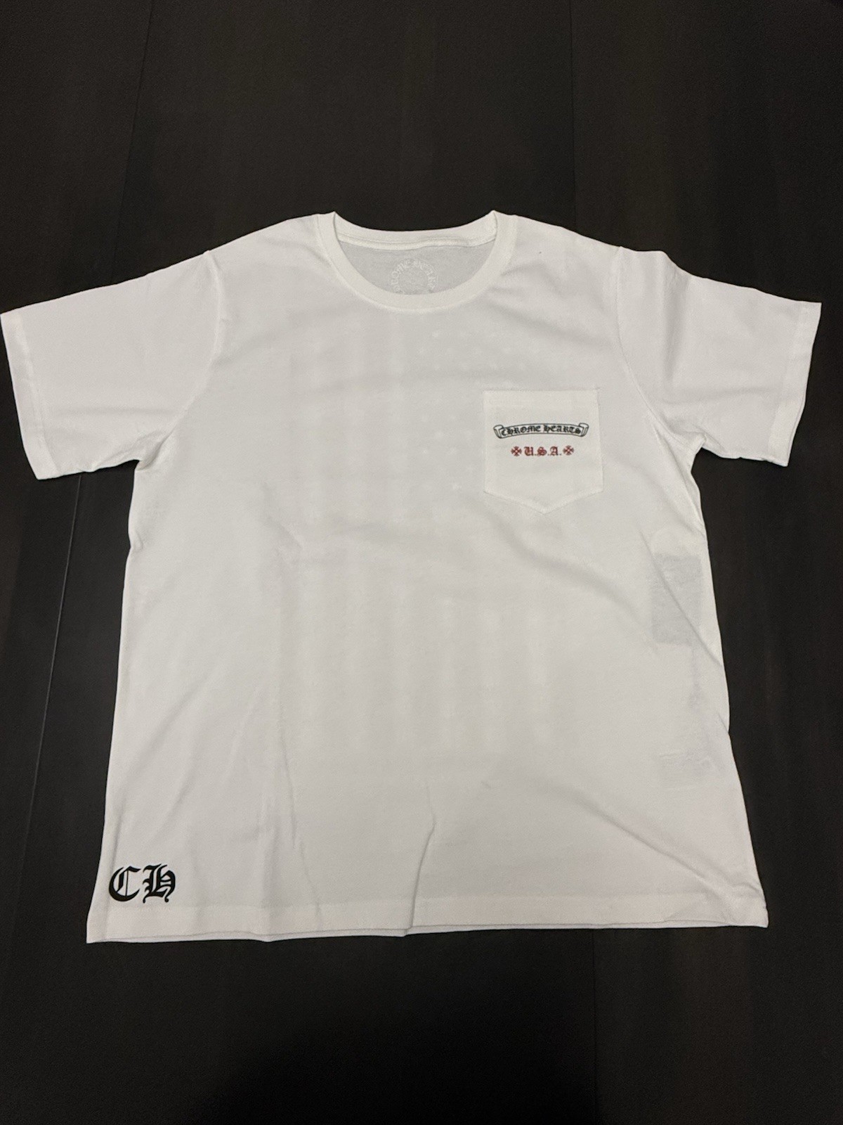 Chrome Hearts White Tee with Distressed Red & Blue Flag gallery