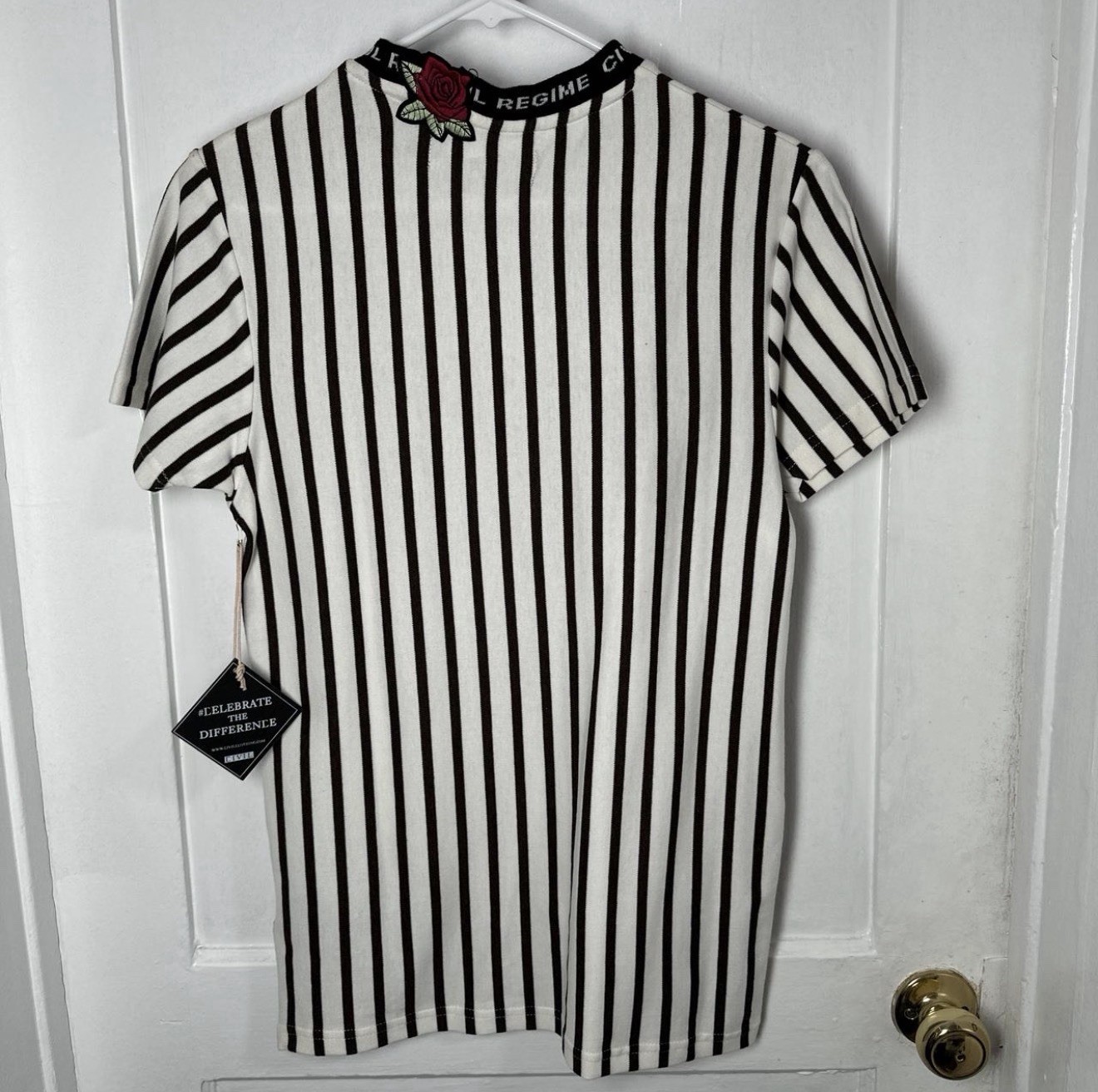 Civil Regime Men’s S Black/White Striped Logo Crew Neck Short Sleeve T-Shirt gallery