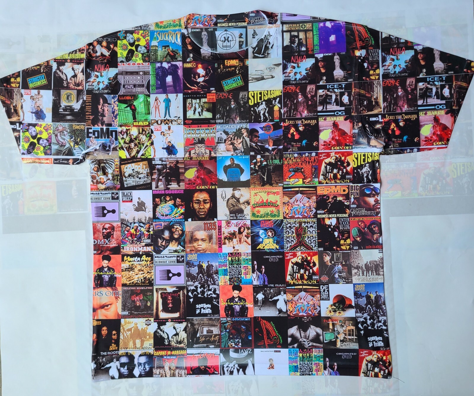 80s / 90s Hip Hop CD collage sublimated Tshirt rap music gallery