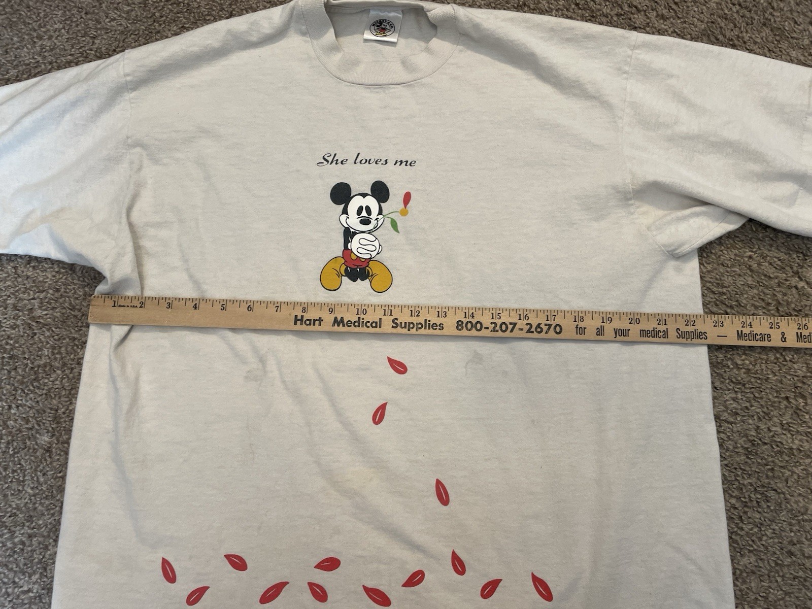 Vintage 90s Walt Disney Mickey Mouse She Loves Me Rose Petals One Size Fits All gallery