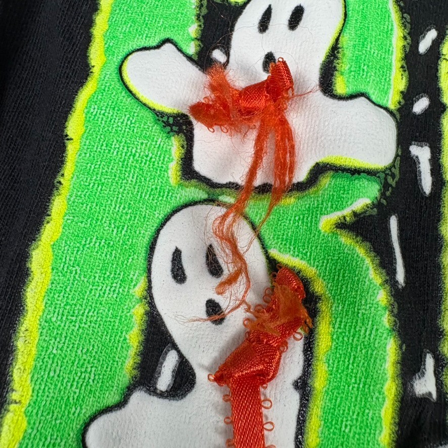 Vintage 90s Halloween Black BOO Ghost Shirt L Glow Spider Web Long Sleeve Hanes gallery