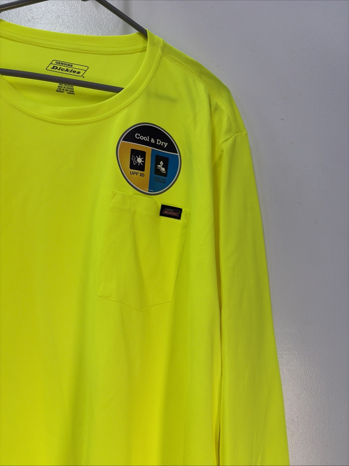 Dickies Men's Long Sleeve Pocket Tee Cool & Dry Size 3XL Florescent Yellow NWT gallery