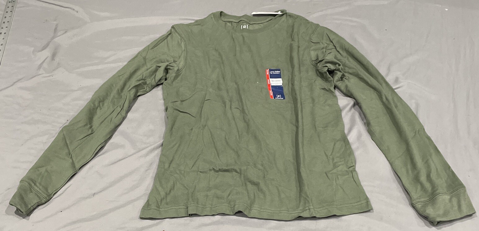 NWT George Mens Long Sleeve GE LS Crew Neck Tee Shirt Solid Green Size SMALL