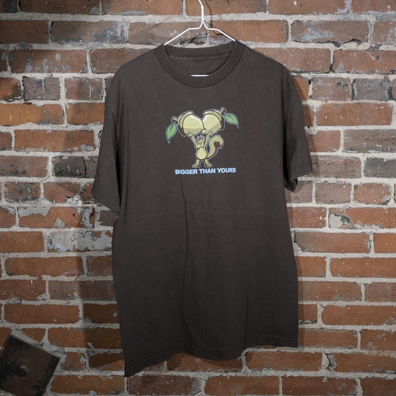 Vtg 90s Y2K Acorns Bigger Than Yours Funny Squirrel Humor Novelty T Shirt Mens L gallery