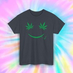 Happy Weed Face Marijuana Leaf Stoner Smiley Graphic Tee S-5XL