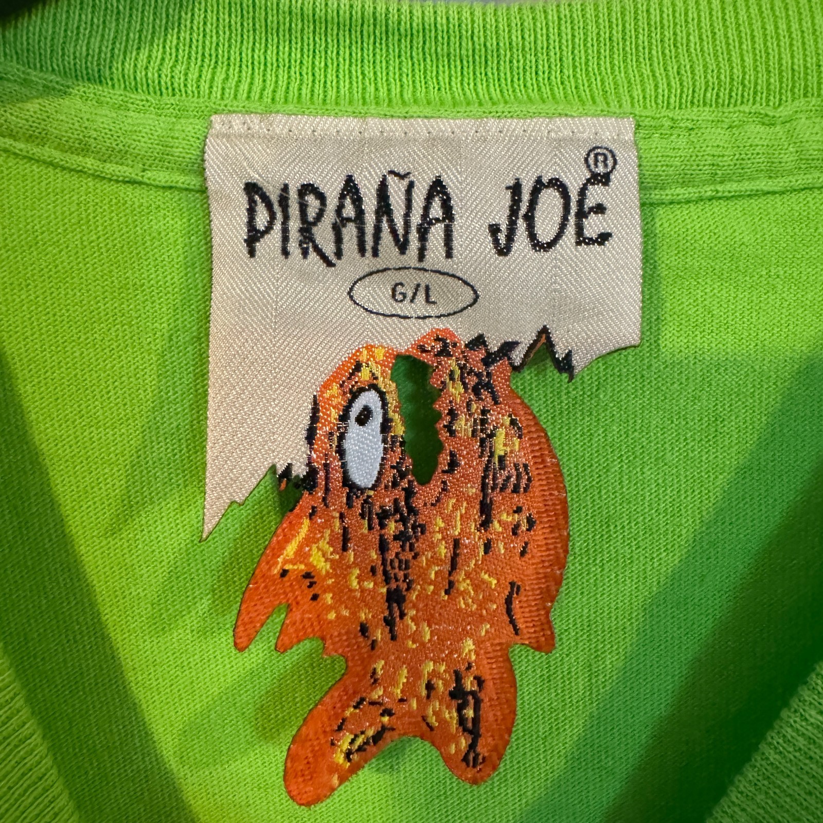 Pirana Joe Shirt Mens Large Lime Green Scuba Diving Paradise Island Bahamas Tee gallery