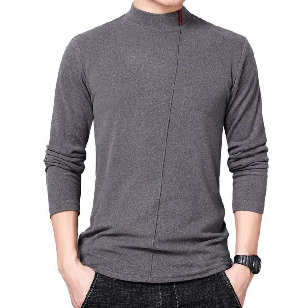 Men's Stand Collar Long Sleeve Business Base T Shirt Double Sided German Velvet gallery