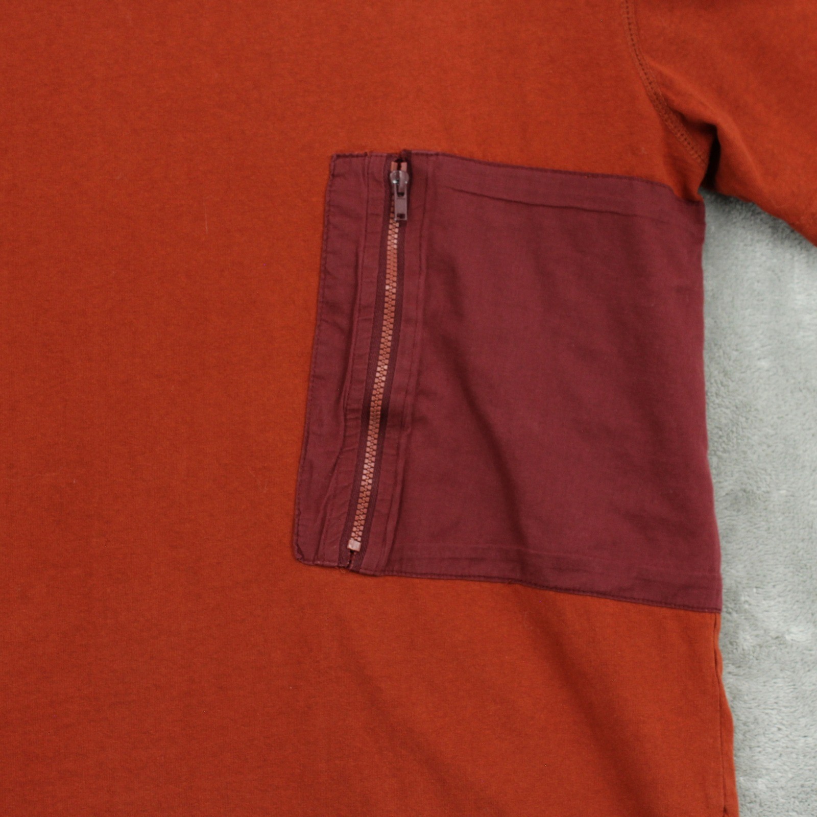 Reserved Shirt Mens Medium Orange Zipper Pocket Crew Sporty Casual Rust Orange gallery