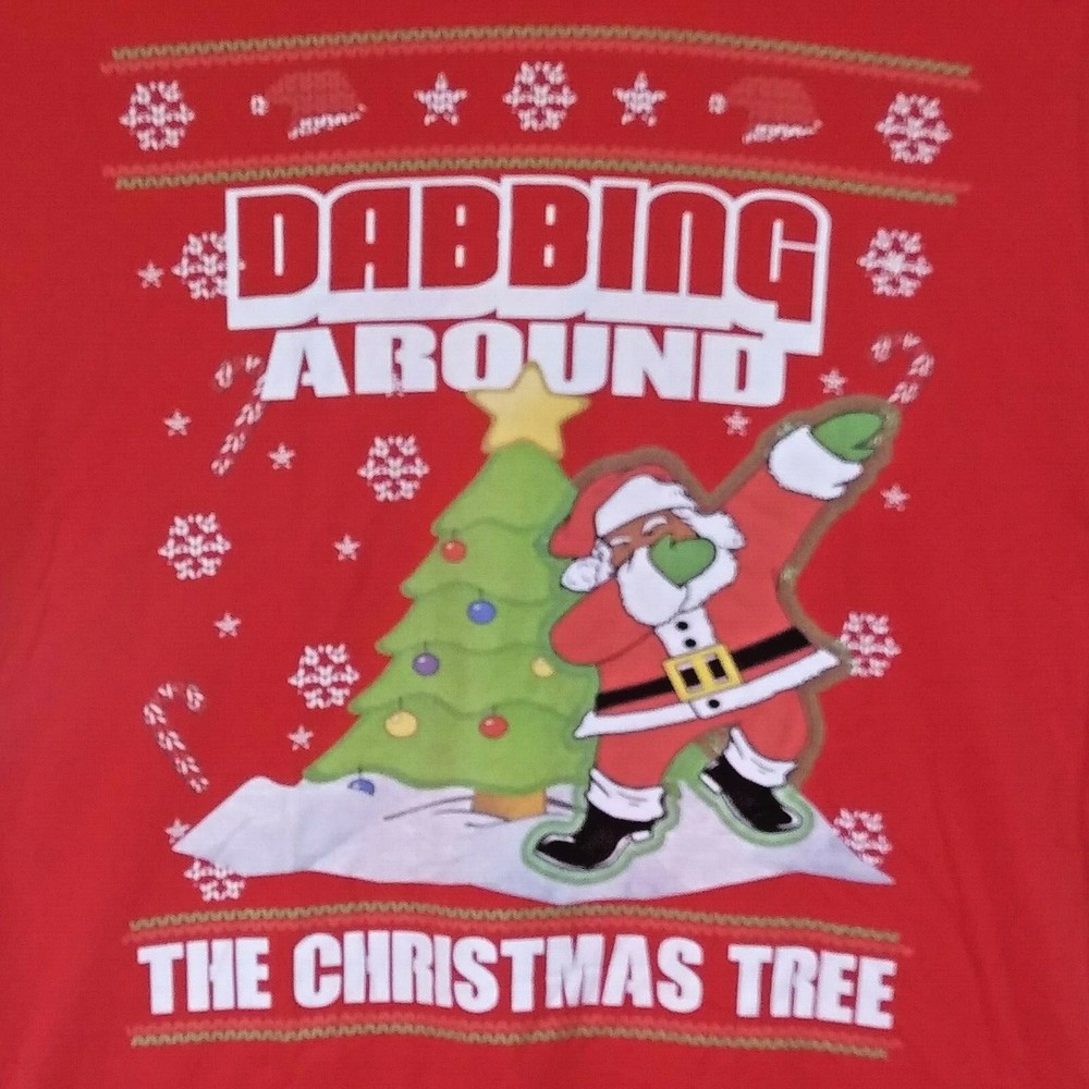 Santa Claus Dabbing Around the Christmas Tree Red T-Shirt Men’s XL (44)