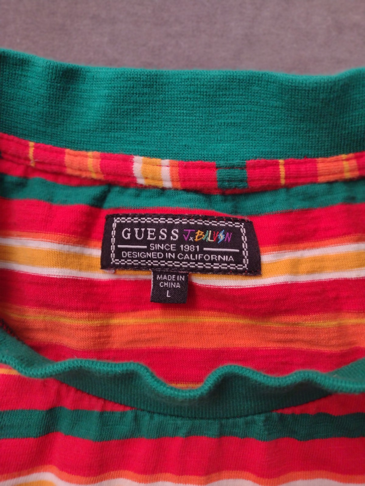 GUESS x JBalvin Vibras Tour XL Striped Tee Streetwear Embroidered Logo Front gallery