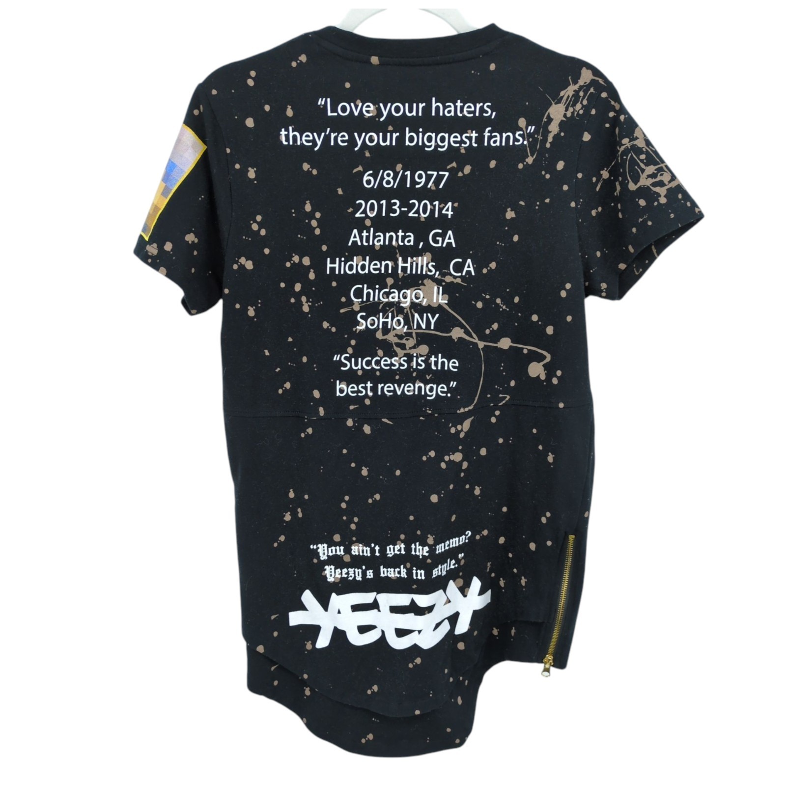Rise As 1ne Men Small Colored Paint Patched Zipper Yeezy Longline T Shirt Black gallery