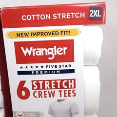 Wrangler Men Undershirts White Crew Neck Cotton Stretch Size 2XL Lot of 2 Packs