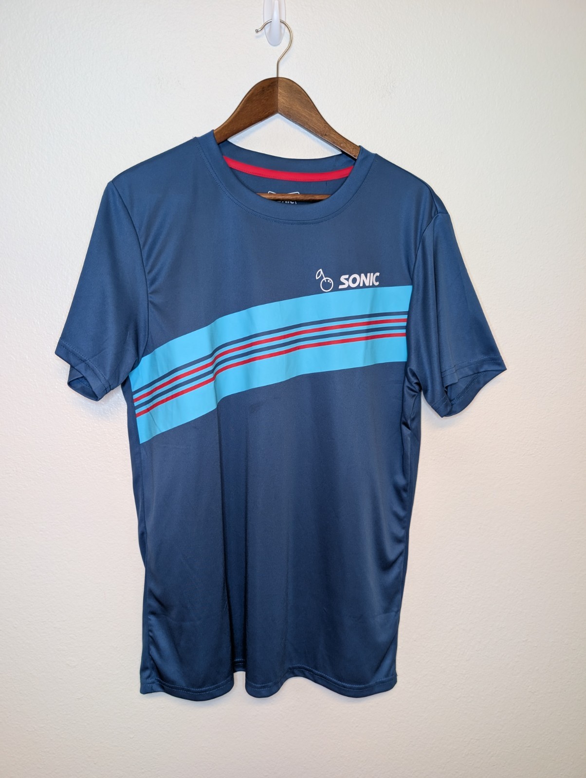 SONIC DRIVE-IN Short Sleeve Uniform Employee Shirt M Cherry Logo Blue gallery